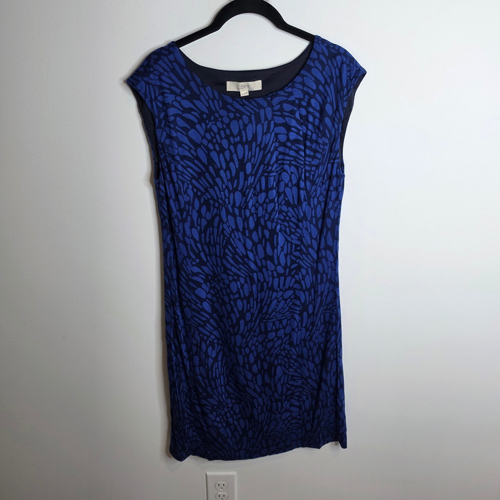 LOFT NWT Sheath Dress Womens Small Blue Abstract Print Sleeveless Lined